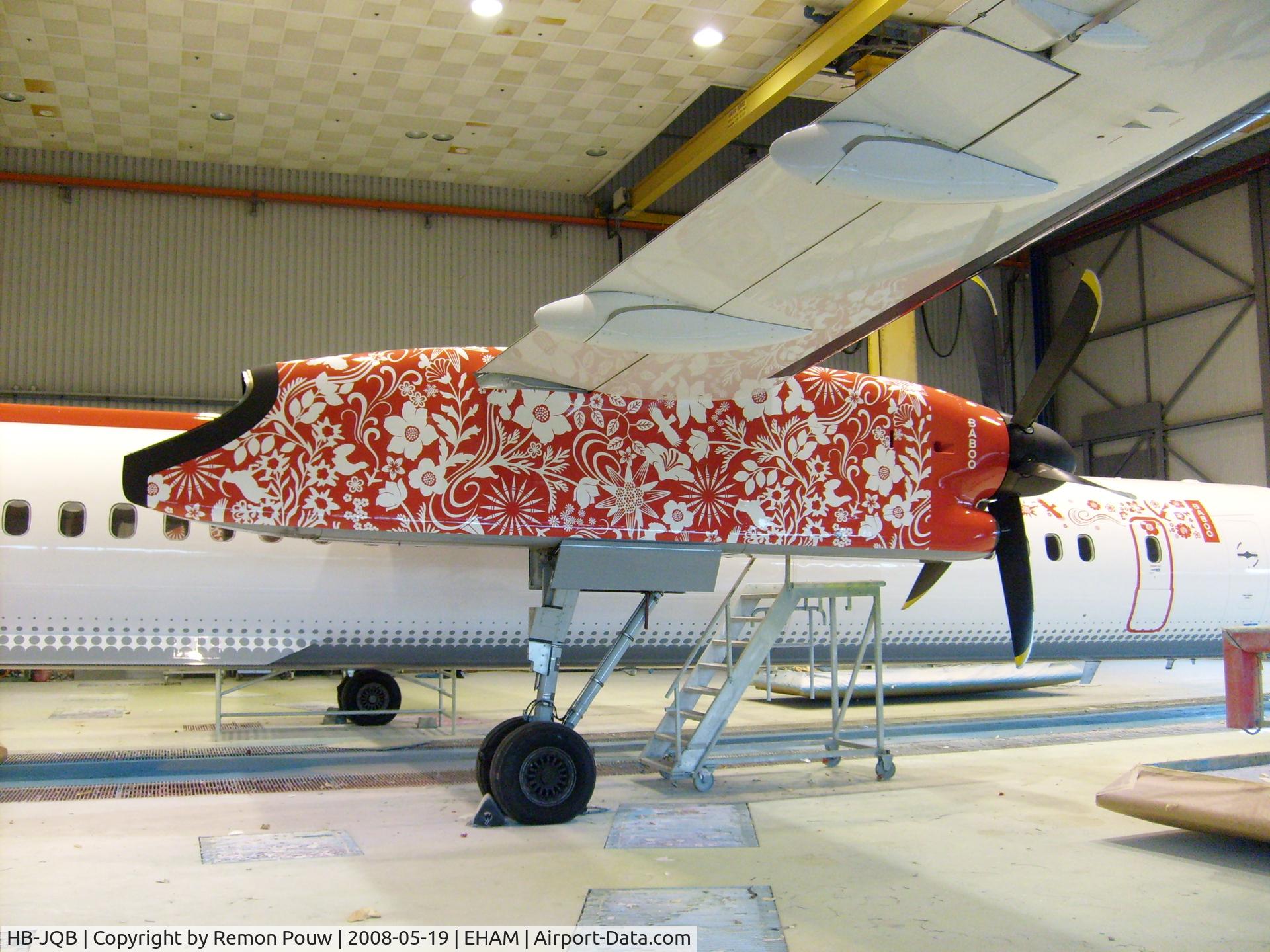 HB-JQB, 2007 De Havilland Canada DHC-8-402Q Dash 8 C/N 4175, Stunning livery on this Q400's engines. It is on both sides, on both engines. It took us 5 hours to prepare each engine for painting!