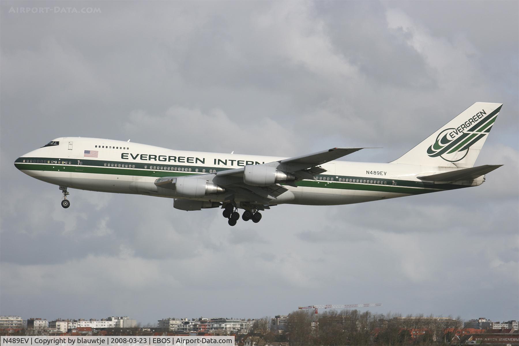 N489EV, 1986 Boeing 747-230SF C/N 23393, Landing on runway 26 Ostend-Bruges Airport