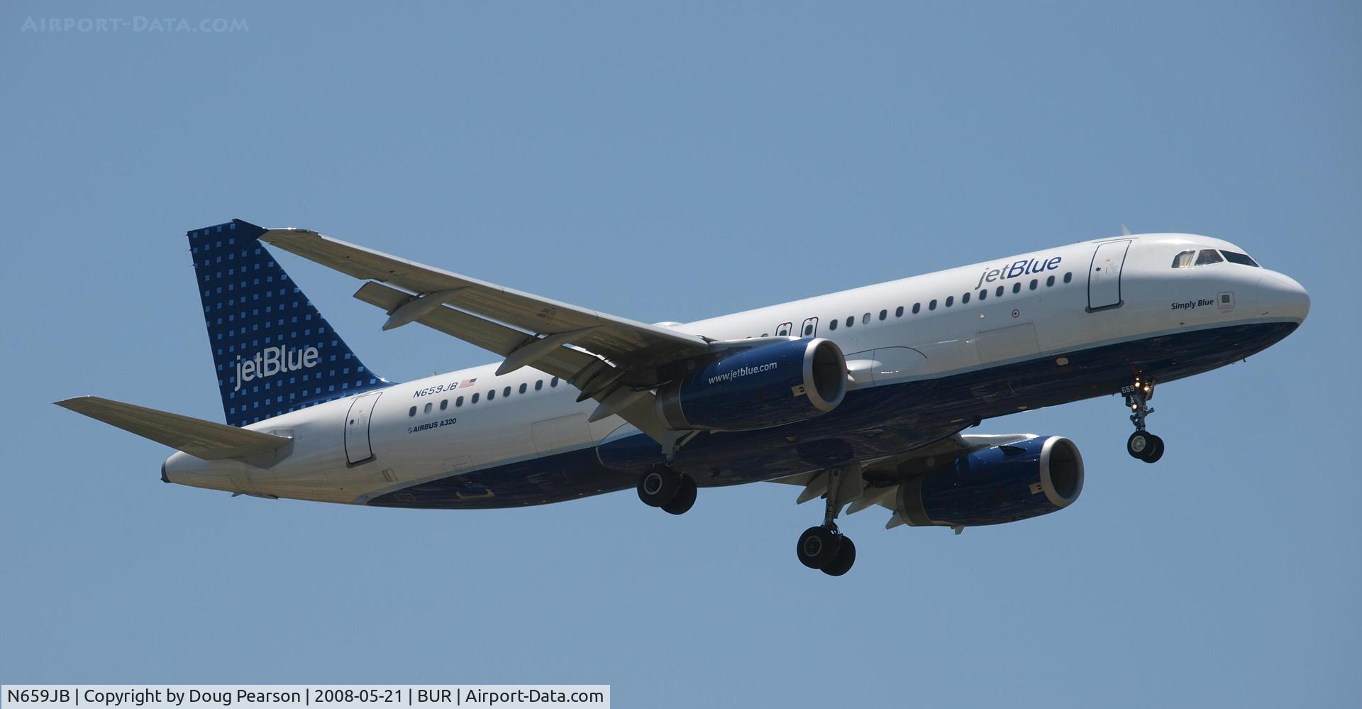N659JB, 2007 Airbus A320-232 C/N 3190, Arriving at Bob Hope Airport