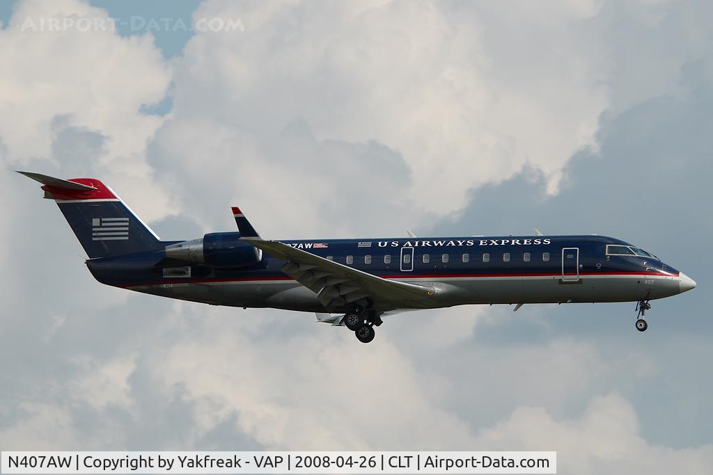 N407AW, 2000 Canadair CL-600-2B19 Regional Jet CRJ-200LR C/N 7424, Air Wisconsin Regionaljet in US AIrways colors