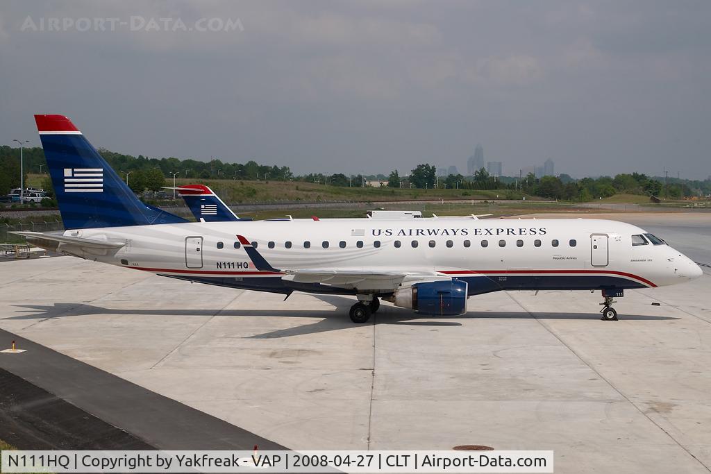 N111HQ, 2007 Embraer 175LR (ERJ-170-200LR) C/N 17000173, Republic Embraer 170 in US Airways colors