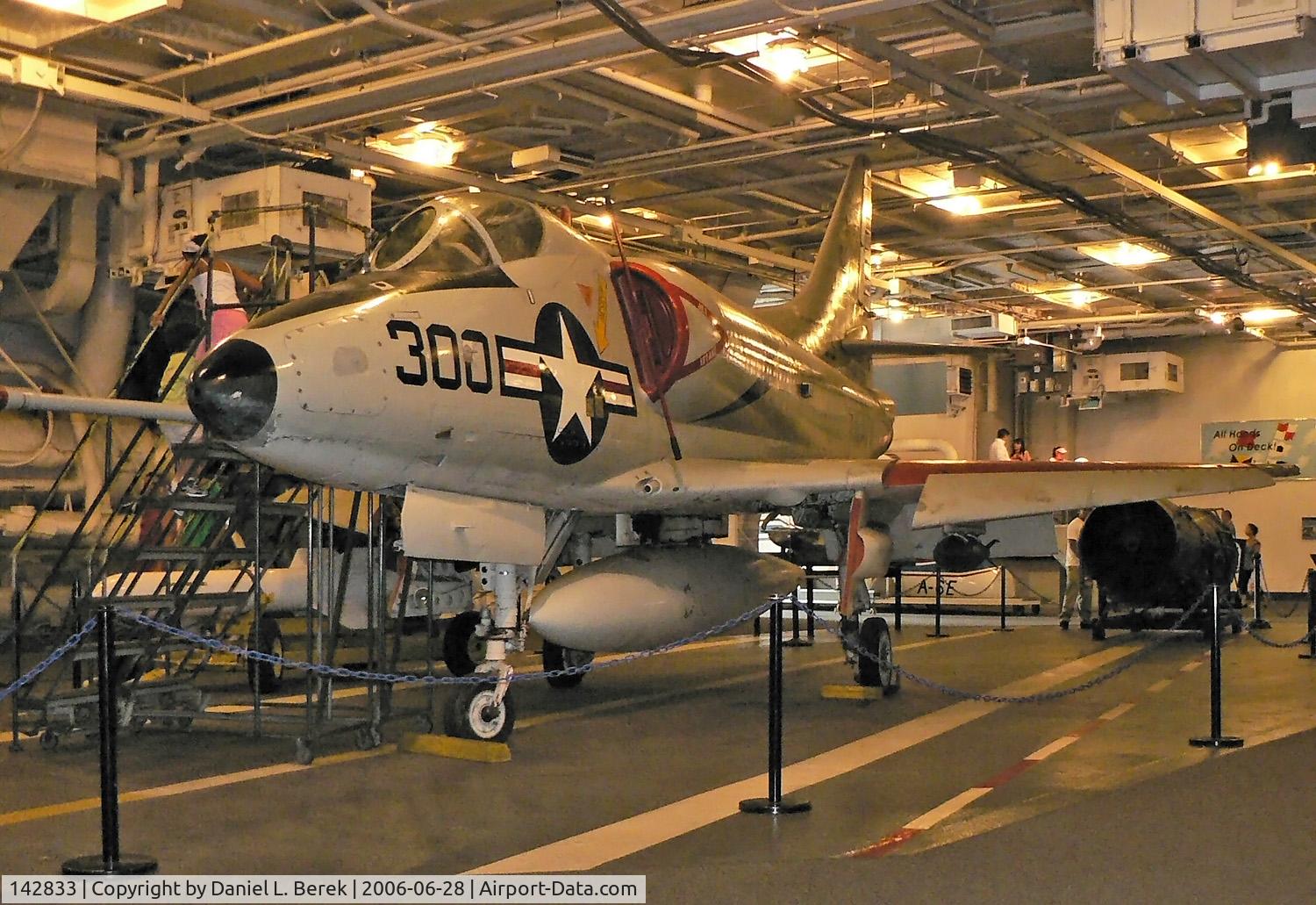 142833, Douglas A-4B Skyhawk C/N 11895, Seen aboard the USS Intrepid, this Skyhawk was on loan from the National Museum of Navial Aviation.