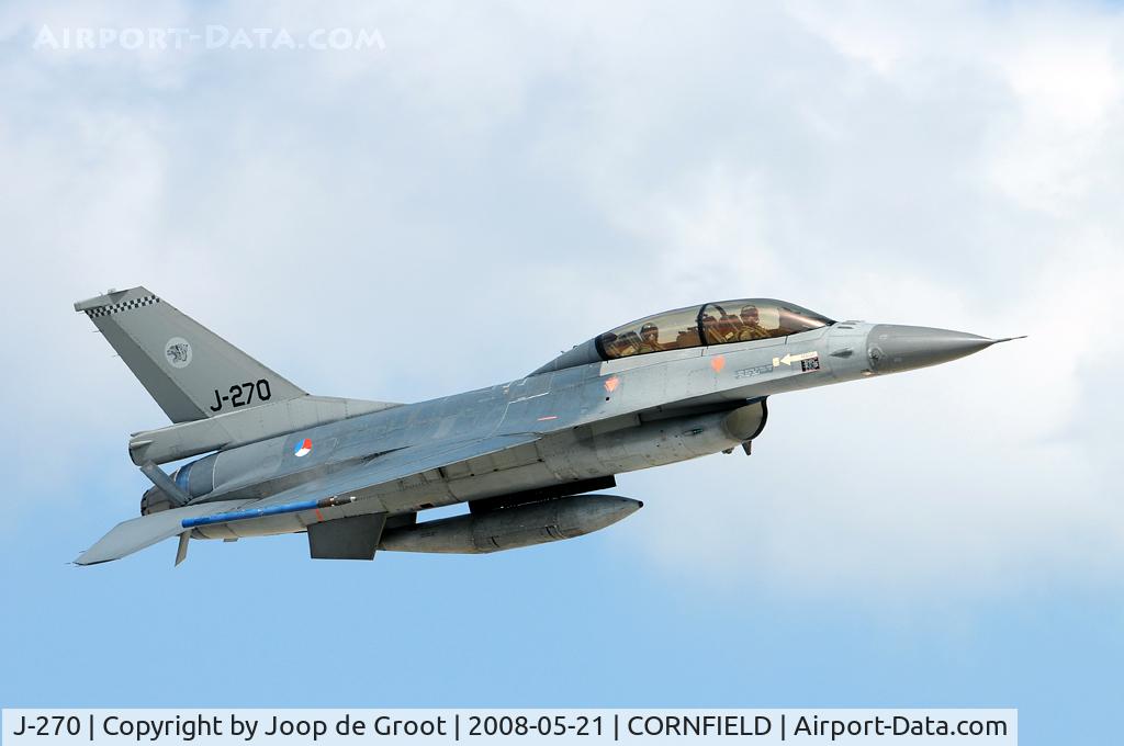 J-270, General Dynamics F-16BM Fighting Falcon C/N 6E-12, After the strafing runs the pilot was willing to make a slow pass along the control tower at the Cornfield range.