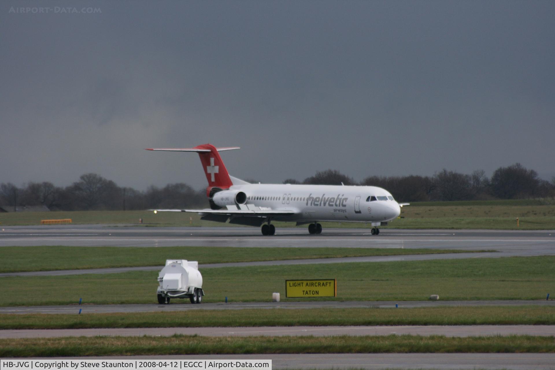 HB-JVG, 1993 Fokker 100 (F-28-0100) C/N 11478, Taken at Manchester Airport on a typical showery April day