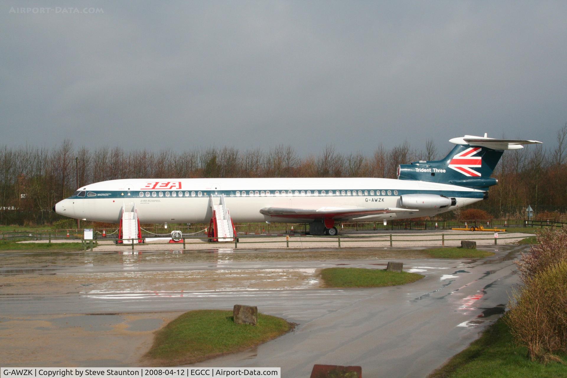 G-AWZK, 1971 Hawker Siddeley HS-121 Trident 3B-101 C/N 2312, Taken at Manchester Airport on a typical showery April day