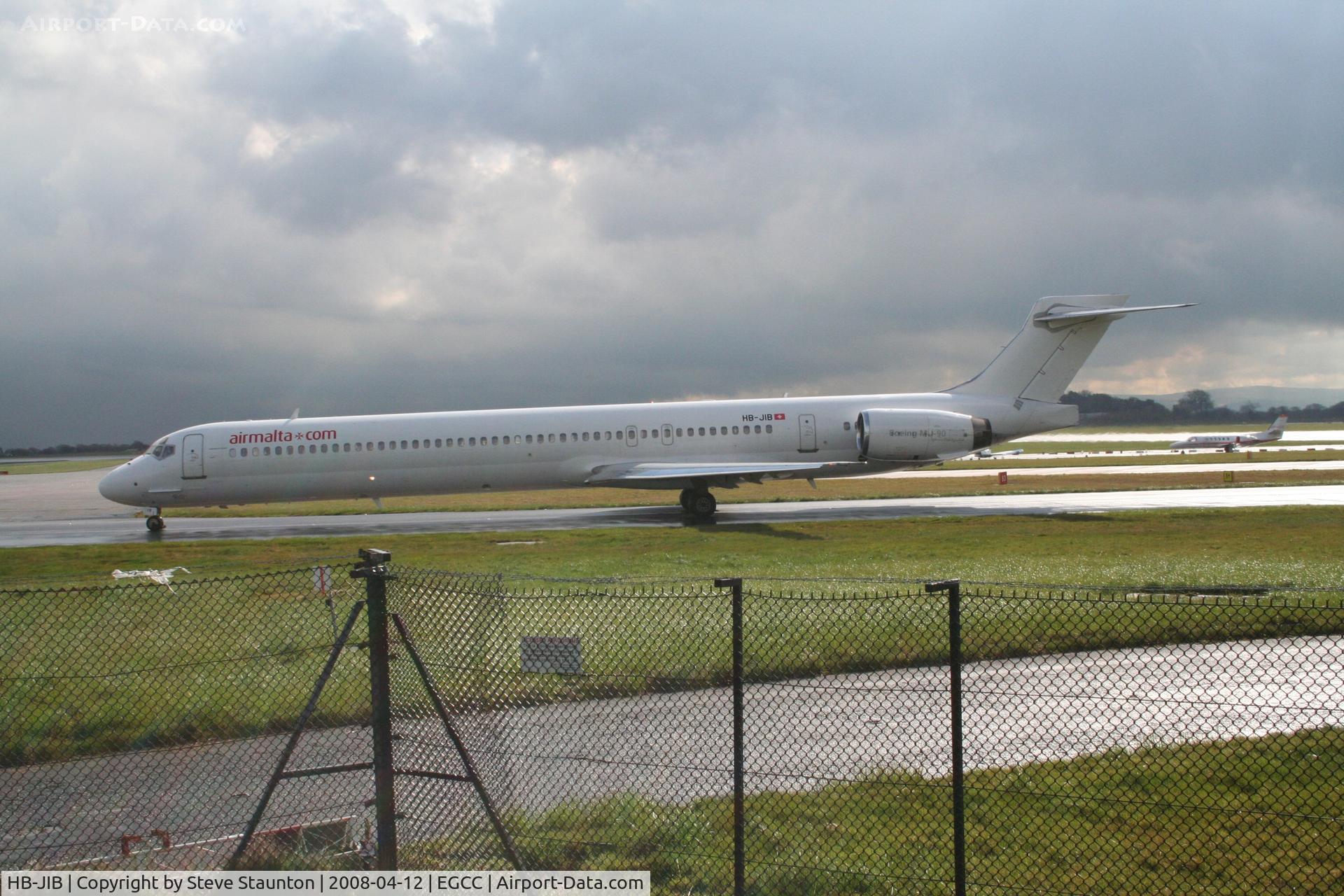 HB-JIB, 1996 McDonnell Douglas MD-90-30 C/N 53553, Taken at Manchester Airport on a typical showery April day