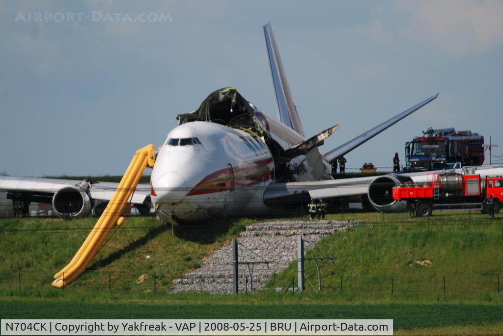 N704CK, 1980 Boeing 747-209F C/N 22299, Kalitta 747-200 overrun the runway at BRU
