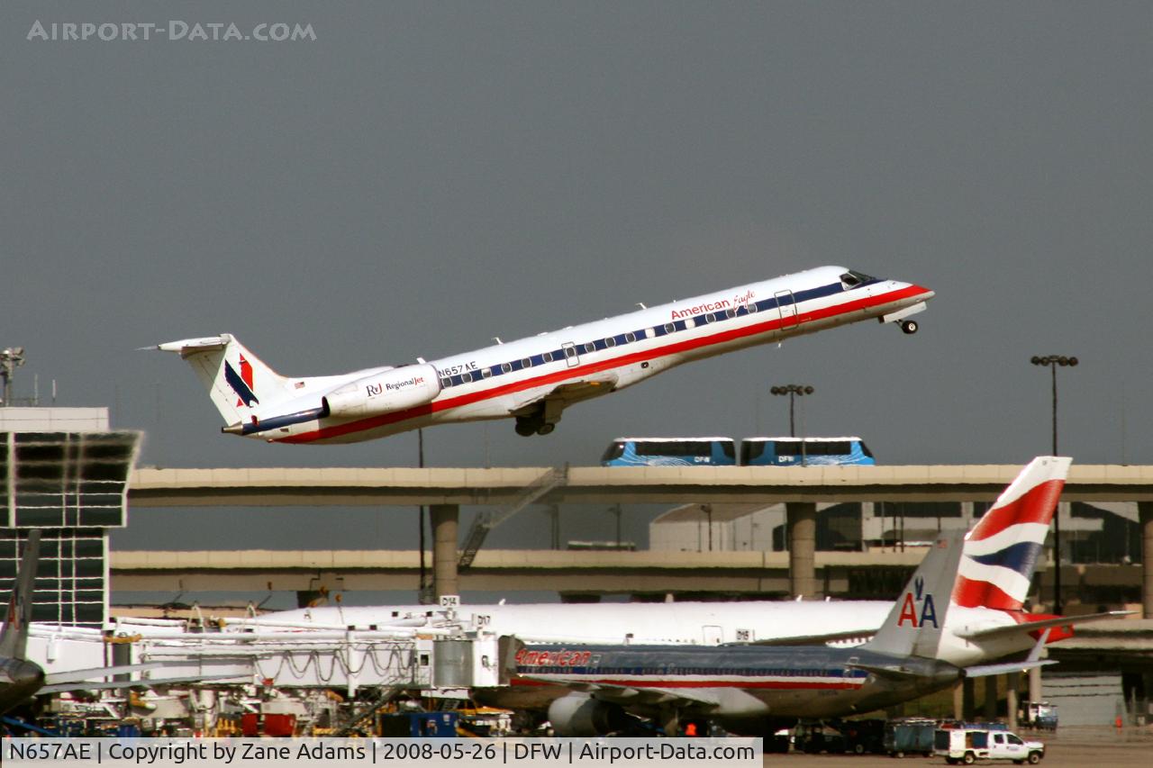N657AE, 2003 Embraer ERJ-145LR (EMB-145LR) C/N 145744, American Eagle departing DFW