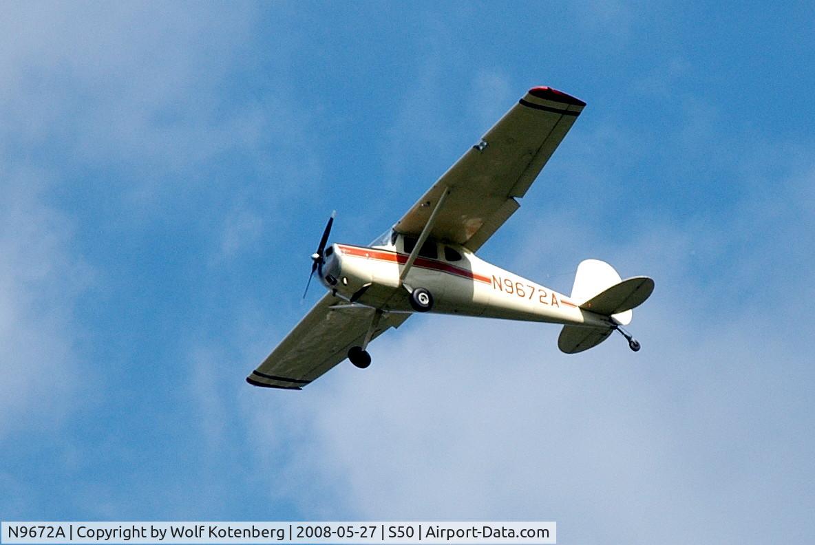 N9672A, 1950 Cessna 140A C/N 15393, landing at Auburn on a warm afternoon