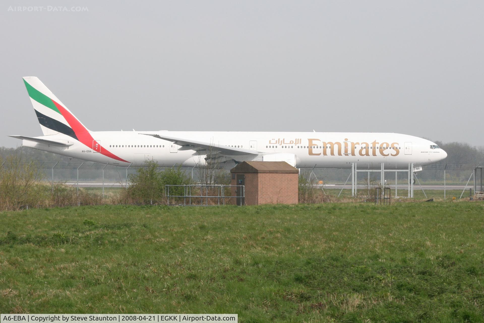 A6-EBA, 2005 Boeing 777-31H/ER C/N 32706, Gatwick Airport 21/04/08 (married 19/04/08 - spotting two days later)