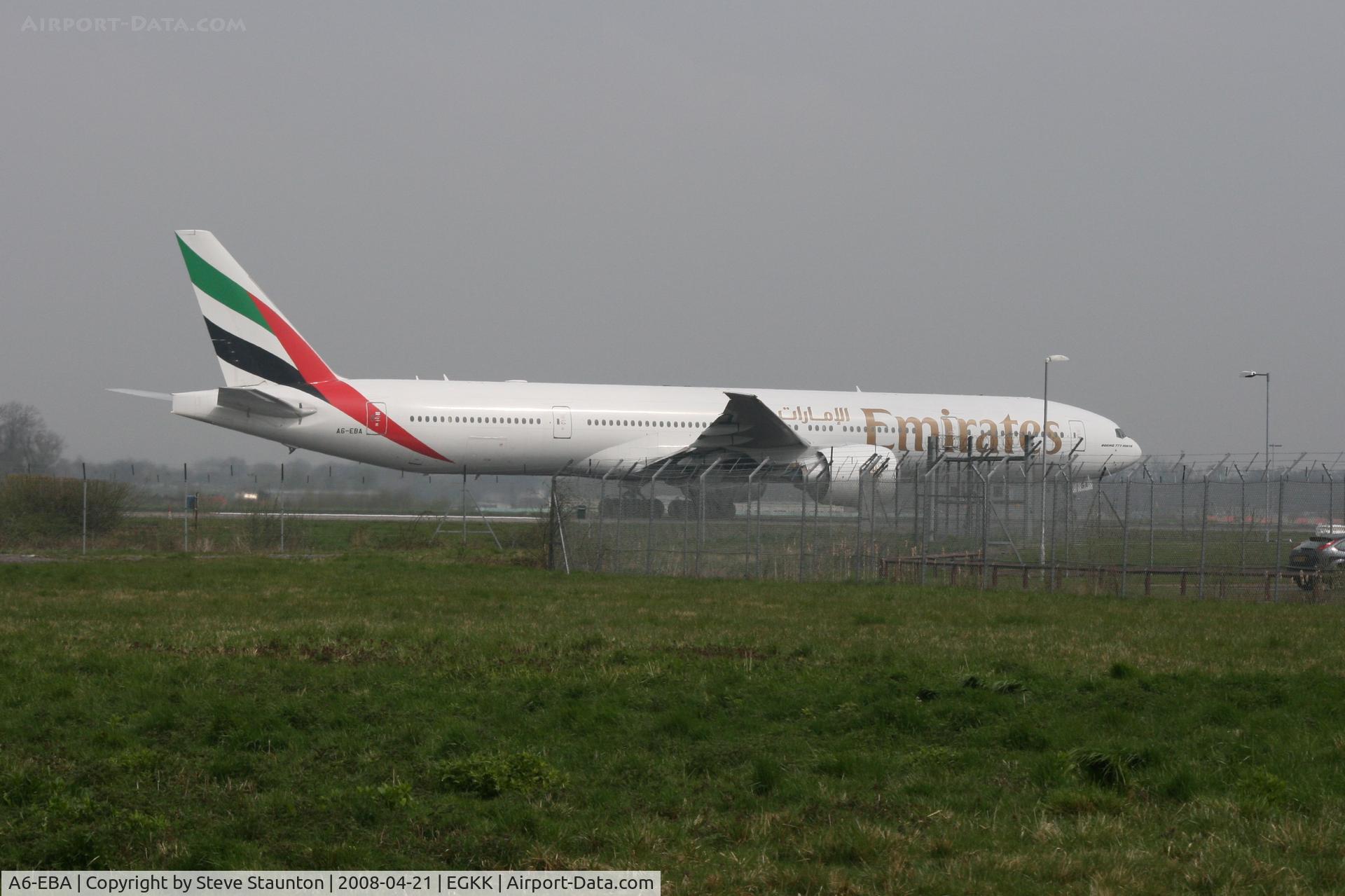 A6-EBA, 2005 Boeing 777-31H/ER C/N 32706, Gatwick Airport 21/04/08 (married 19/04/08 - spotting two days later)