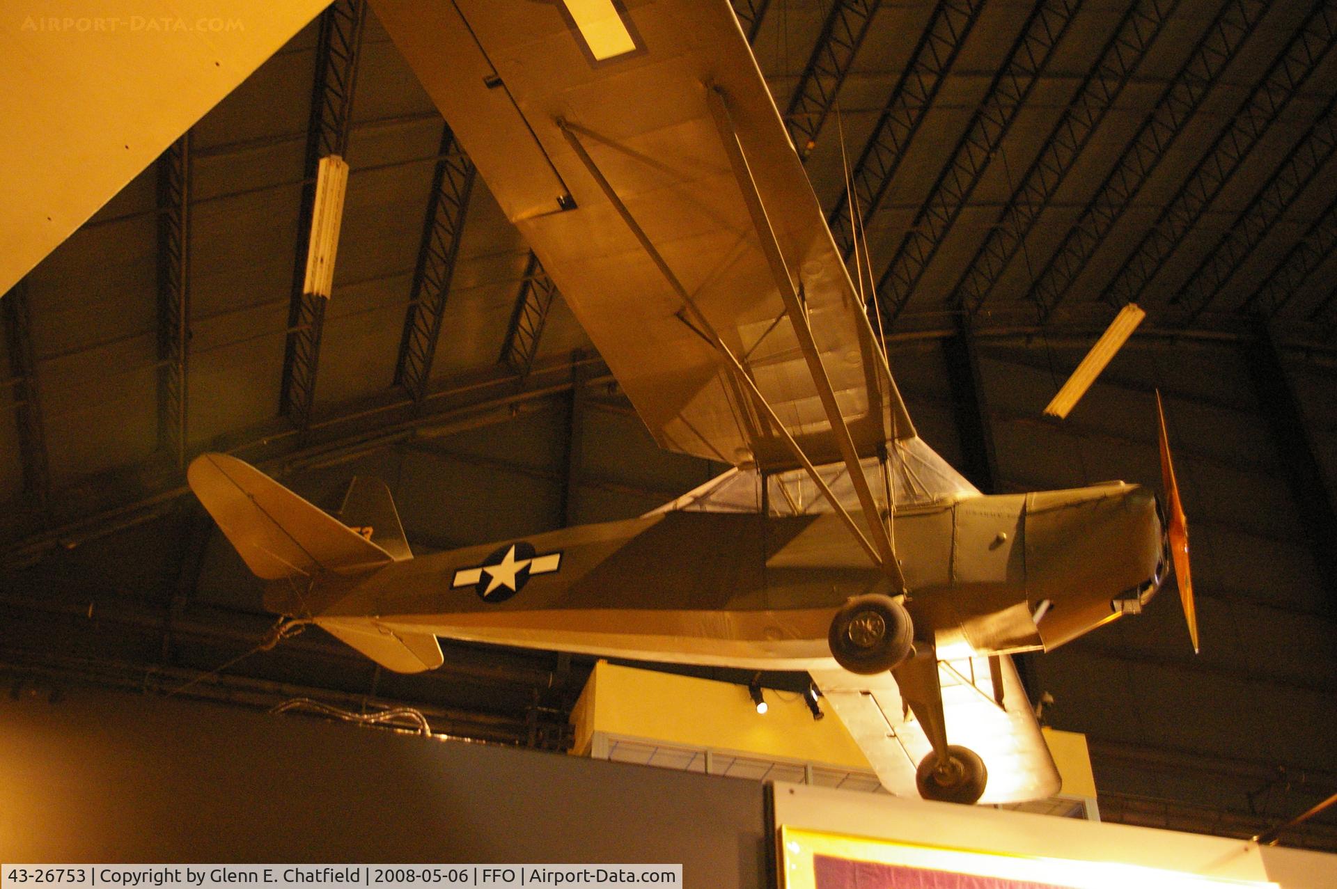 43-26753, 1943 Taylorcraft L-2M Grasshopper C/N L-6065?, Hanging from the ceiling in the National Museum of the U.S. Air Force