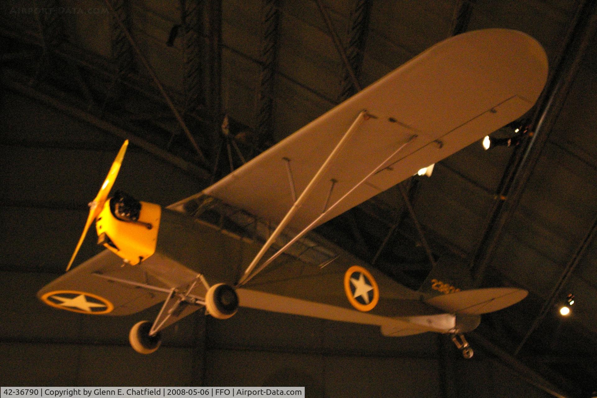 42-36790, Piper L-4A Grasshopper (O-59A / J3C-65) C/N 8914, Hanging from the ceiling in the National Museum of the U.S. Air Force