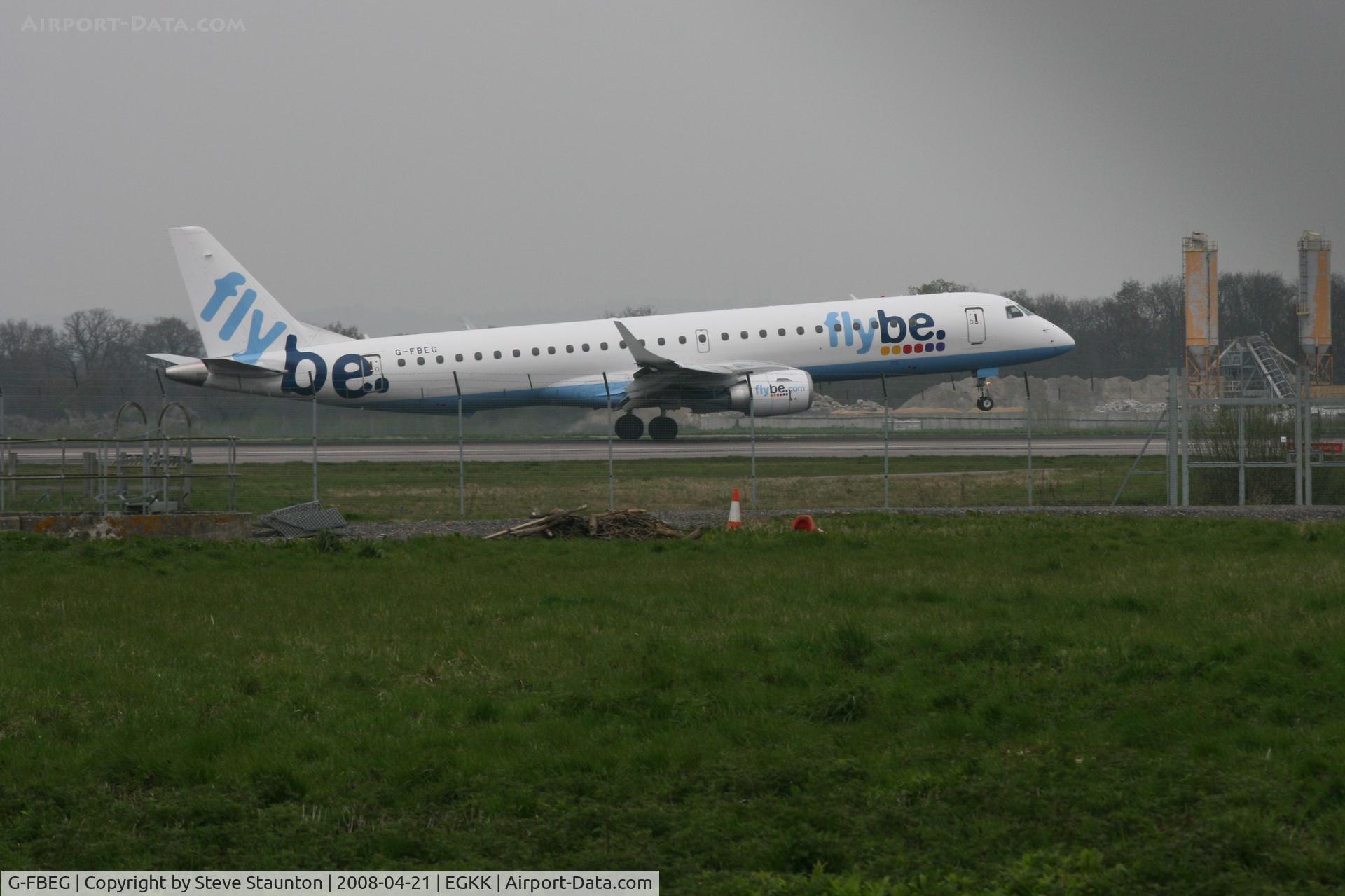 G-FBEG, 2007 Embraer 195LR (ERJ-190-200LR) C/N 19000120, Gatwick Airport 21/04/08 (married 19/04/08 - spotting two days later)
