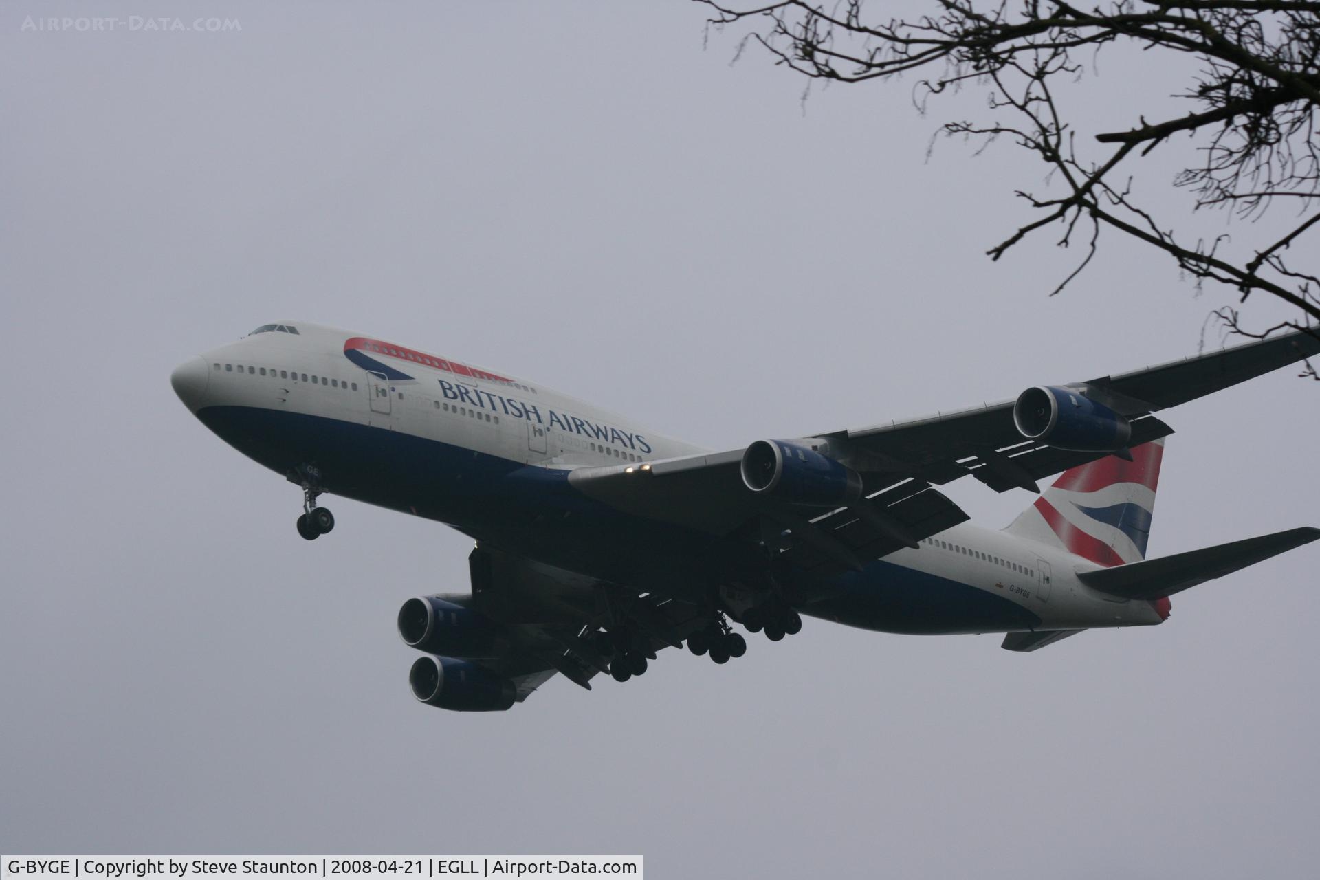 G-BYGE, 1999 Boeing 747-436 C/N 28858, Heathrow Airport 21/04/08 (married 19/04/08 - spotting two days later)