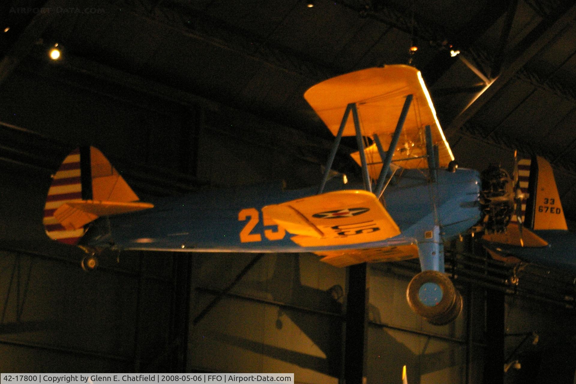 42-17800, Boeing PT-13D Kaydet (E75) C/N 75-5963, Hanging from the ceiling in the National Museum of the U.S. Air Force
