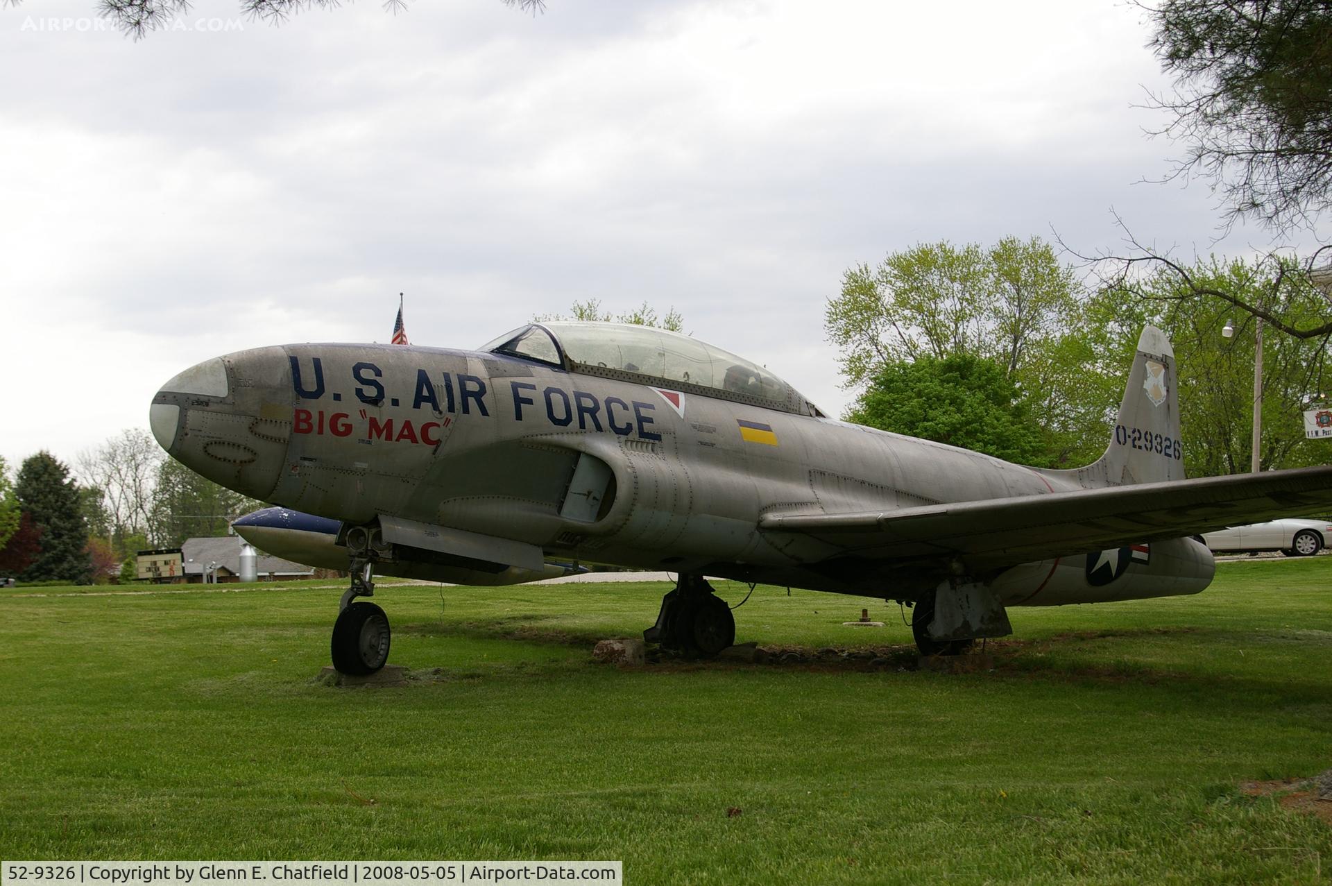52-9326, 1952 Lockheed T-33A Shooting Star C/N 580-7411, Displayed in front of Covington, IN VFW Post 2395
