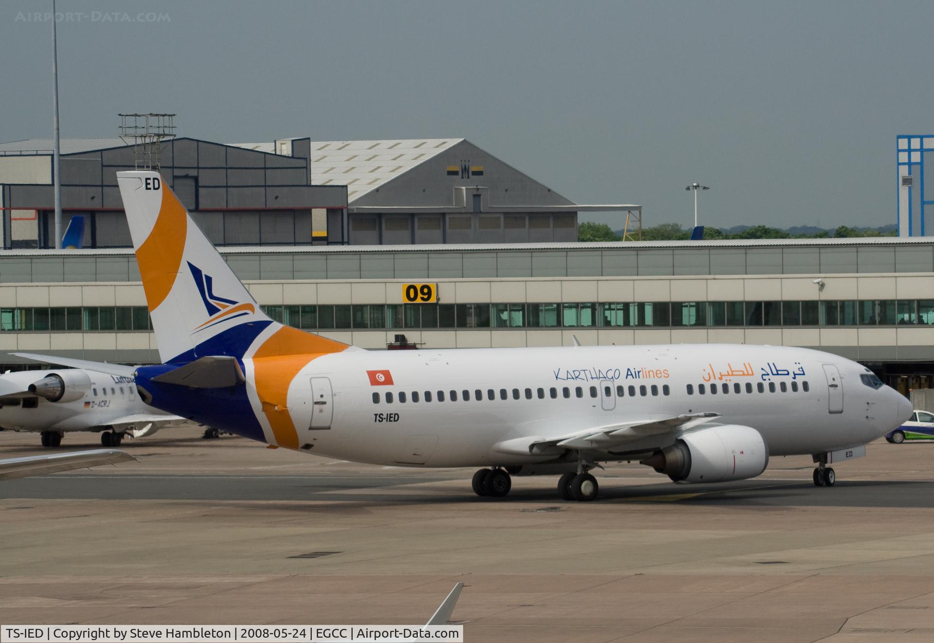 TS-IED, 1991 Boeing 737-33A C/N 25032, Karthago 737 taken from inside Terminal 3 at Manchester