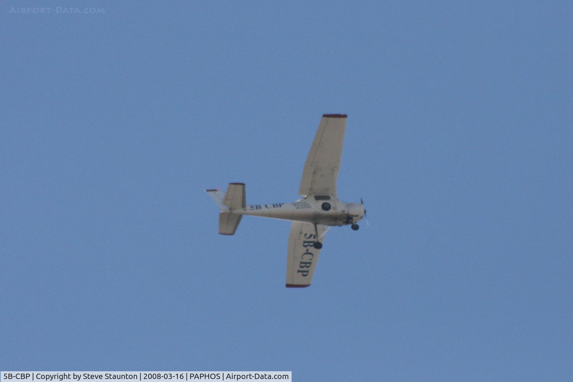 5B-CBP, Cessna 150L C/N 0744, Taken in the overhead whilst sitting by the pool drinking Keo at Paphos, Cyprus