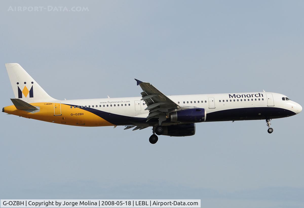 G-OZBH, 2004 Airbus A321-231 C/N 2105, Monarch on final to RWY 25R.