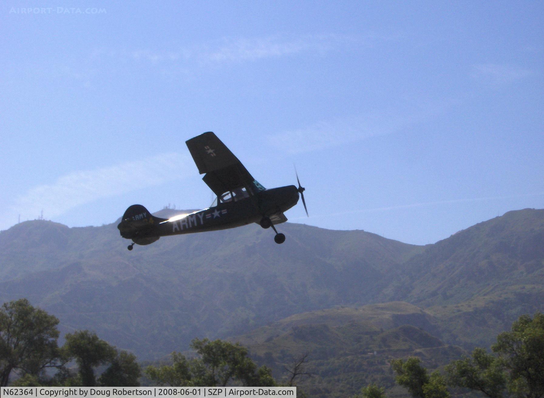 N62364, 1953 Cessna 305A C/N 23484, 1953 Cessna 305A as U S Army L-19A BIRD DOG, Continental E-225 225 Hp, constant speed prop, quick takeoff and max climbing turn Rwy 22