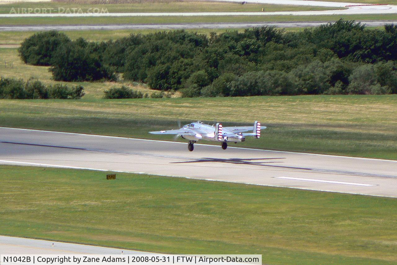 N1042B, 1944 North American B-25N Mitchell C/N 108-35148, B-25 Pacific Prowler departing runway 16 - Meacham Field