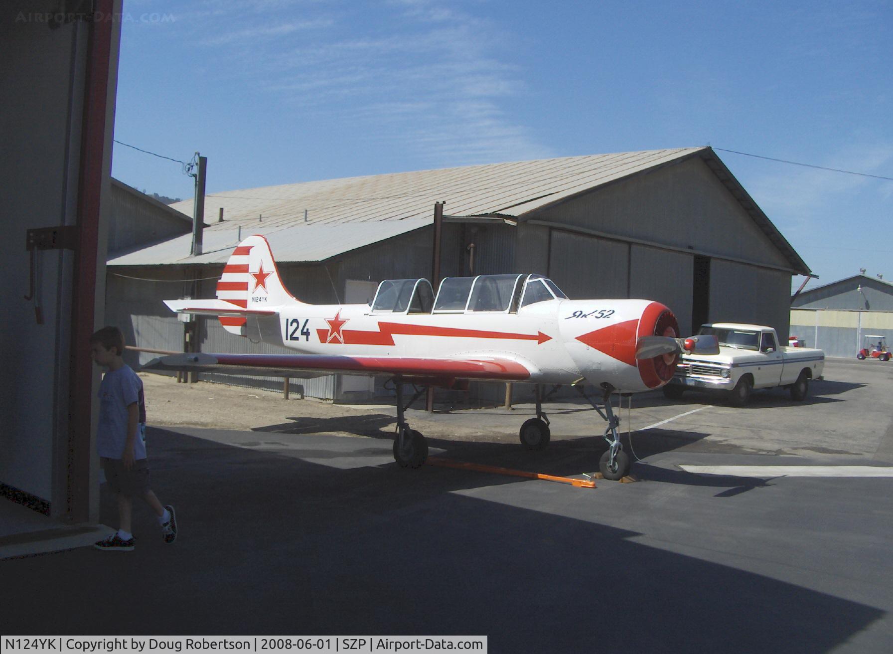 N124YK, 1984 Yakovlev Yak-52 C/N 844804, 1984 Intreprinderea de Avioane Bacau-Romania (Yakovlev) Yak 52 Vedeneev MP-14P 9 cylinder air-cooled radial 360 Hp