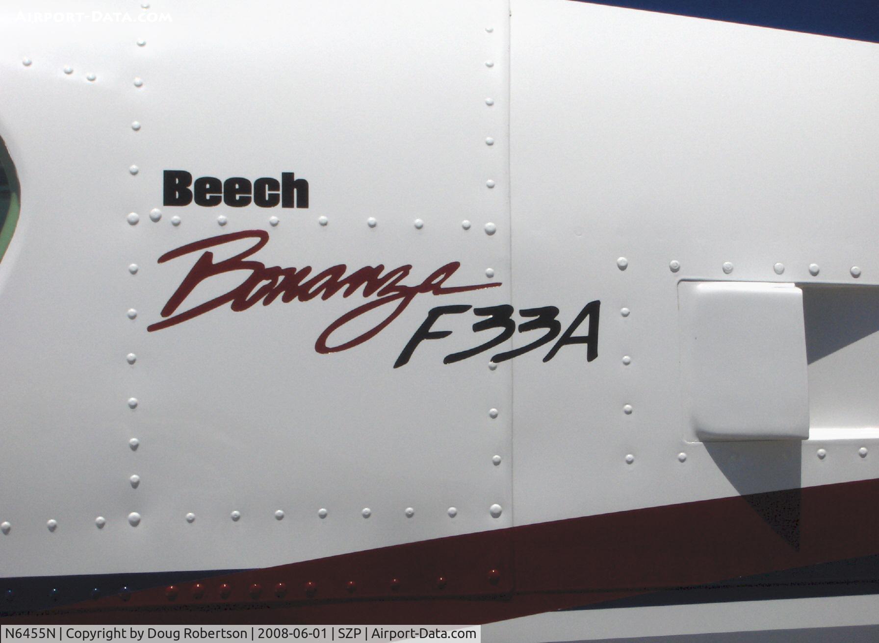 N6455N, 1973 Beech F33A Bonanza C/N CE-424, 1973 Beech f33A BONANZA, Continental IO-520-B 285 Hp, long fuselage version, logo