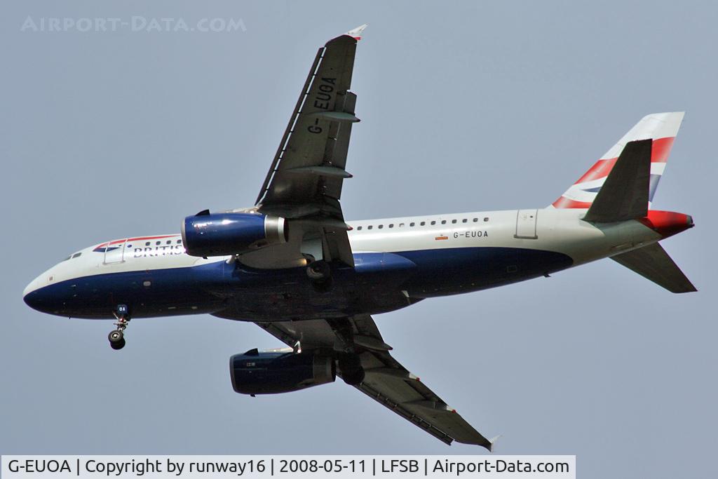 G-EUOA, 2001 Airbus A319-131 C/N 1513, landing on rwy 34 inbound from Heathrow
