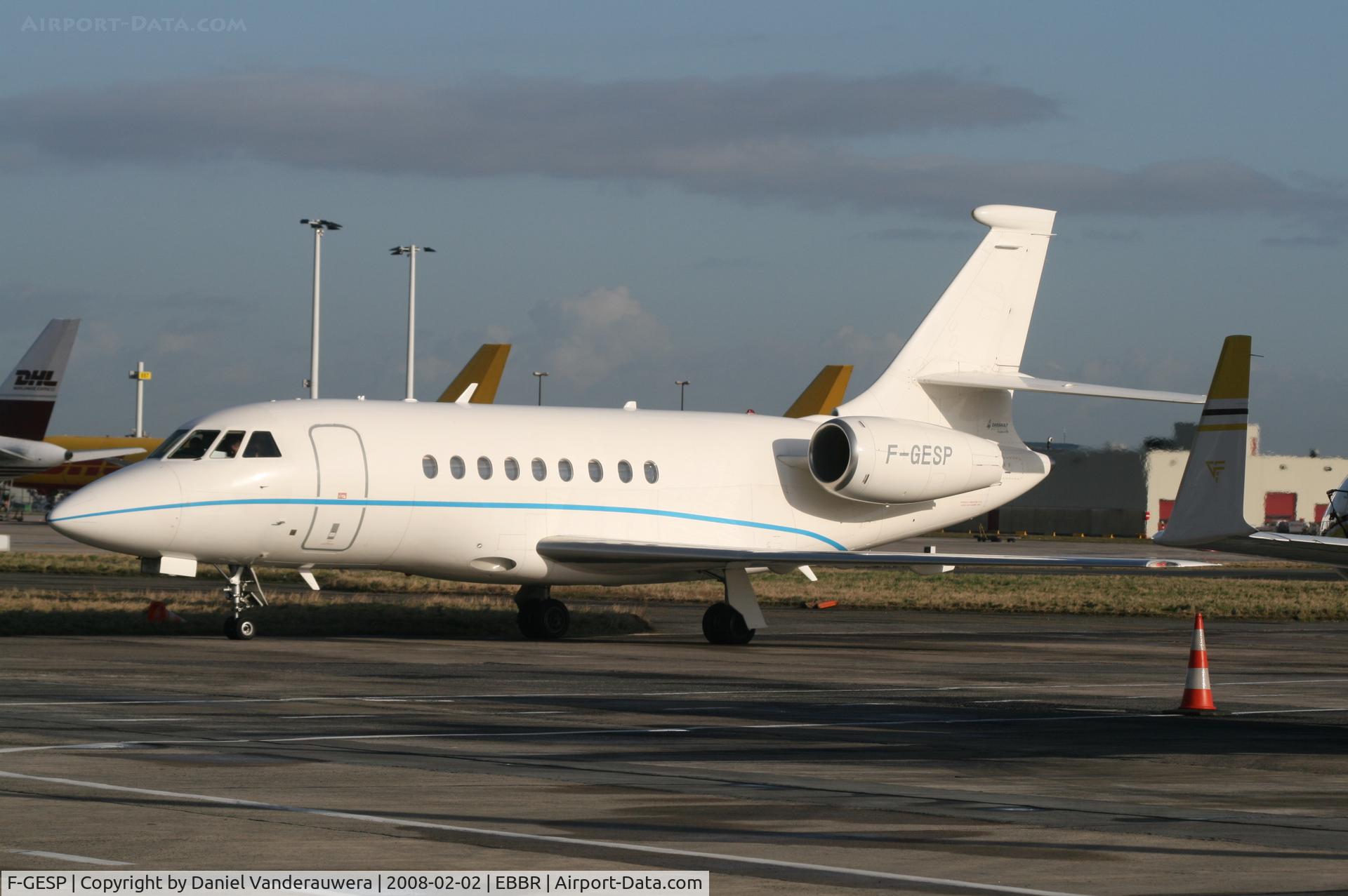 F-GESP, 2000 Dassault Falcon 2000 C/N 119, parked on General Aviation apron (Abelag)