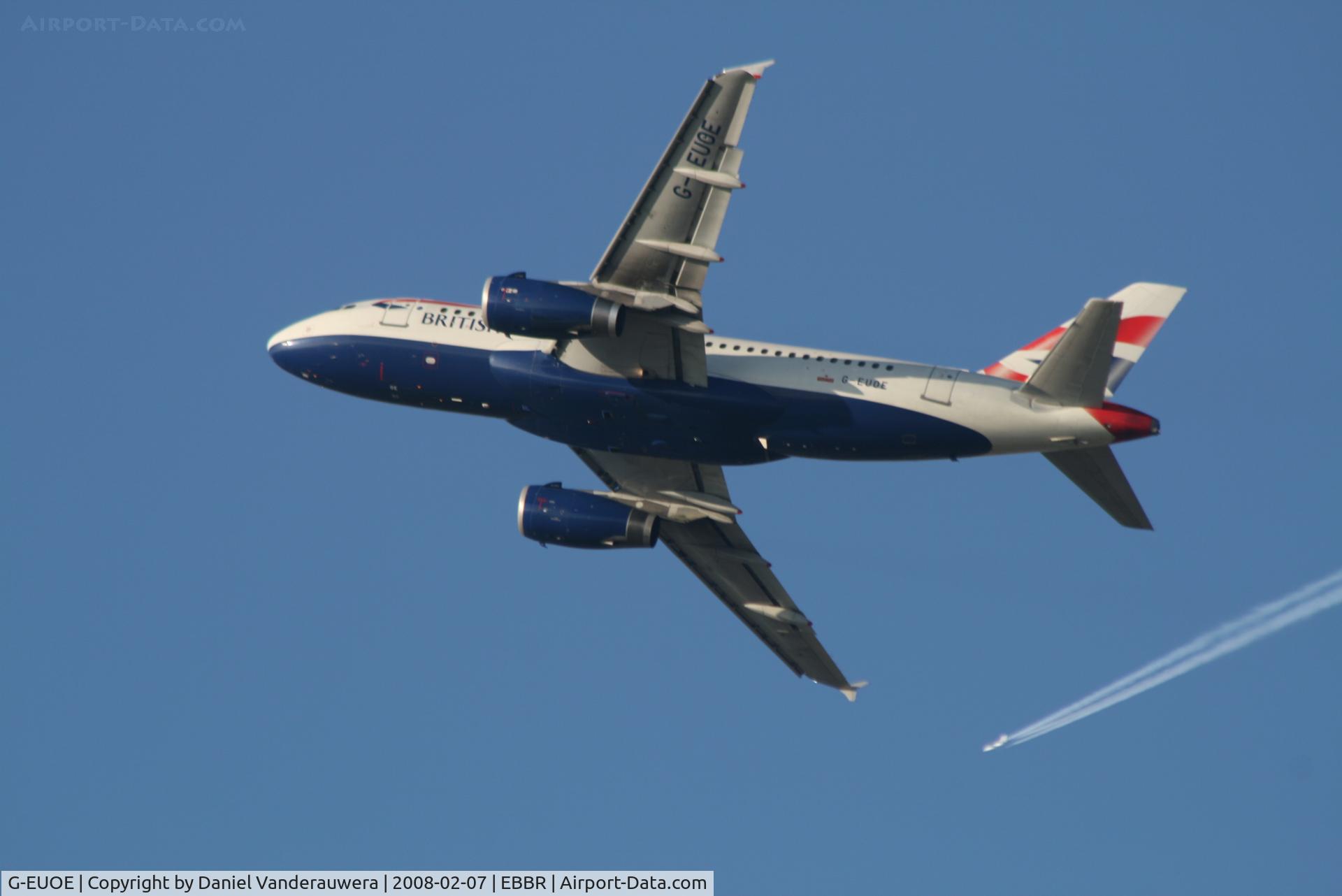 G-EUOE, 2001 Airbus A319-131 C/N 1574, taking off from rwy 25R