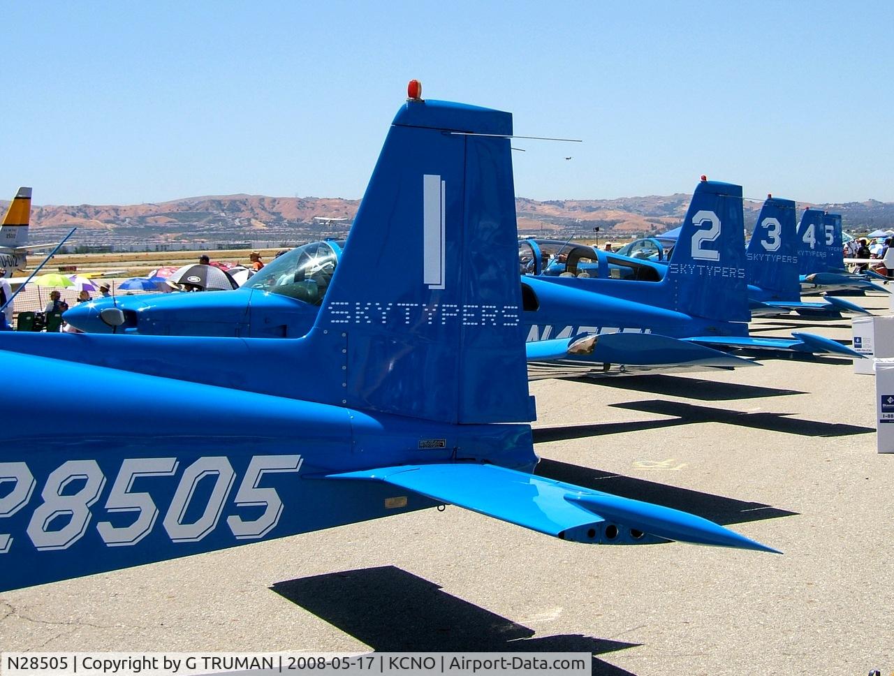 N28505, 1977 Grumman American AA-5B Tiger C/N AA5B0645, Skytypers team at Chino for Airshow