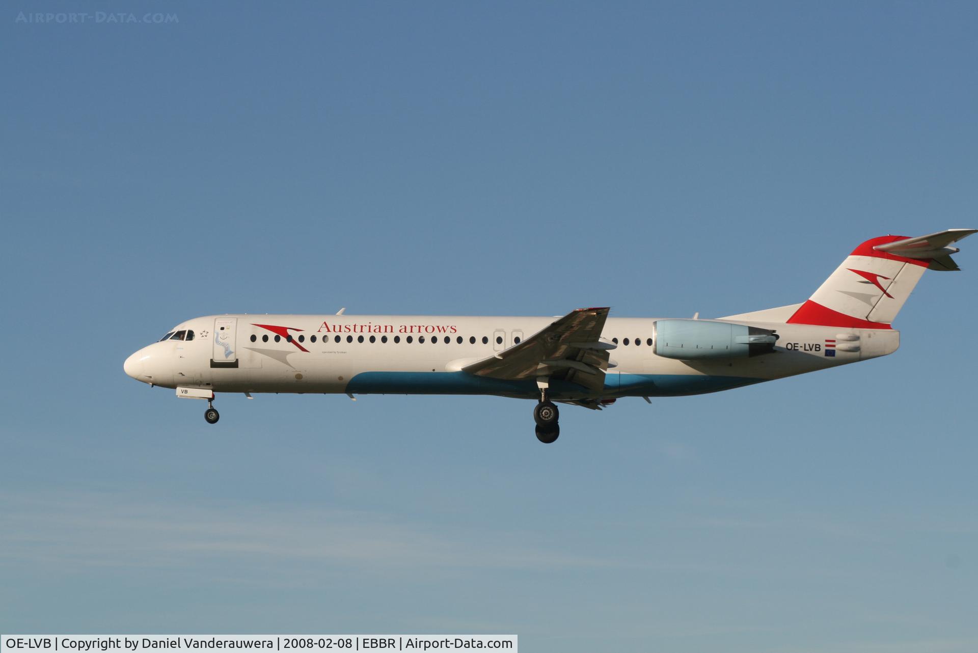 OE-LVB, 1994 Fokker 100 (F-28-0100) C/N 11502, arrival of flight OS353 to rwy 25L