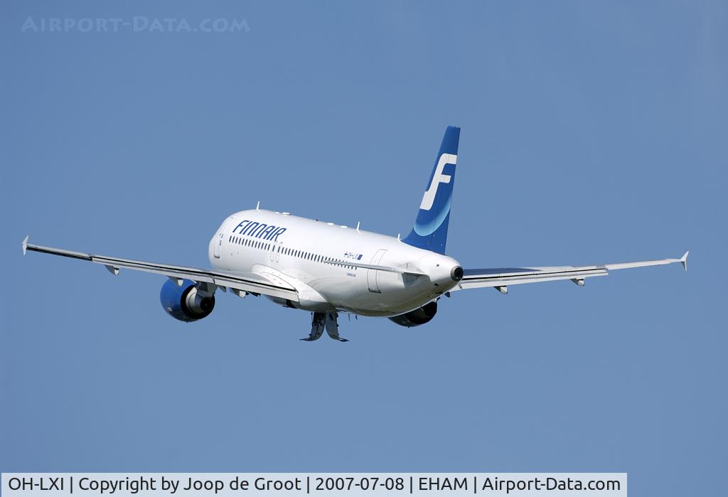 OH-LXI, 2003 Airbus A320-214 C/N 1989, 06 take off shot at EHAM.