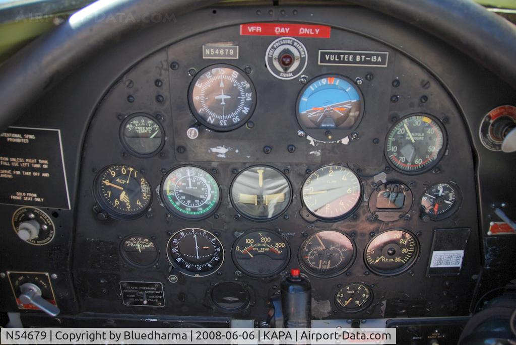 N54679, 1941 Consolidated Vultee BT-13A C/N 2990, Cockpit view. Parked on Display at KAPA.