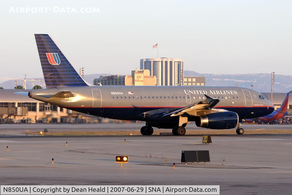 N850UA, 2002 Airbus A319-131 C/N 1653, United Airlines N850UA (FLT UAL568) bound for Denver (KDEN) starting takeoff roll on RWY 19R late in the day.