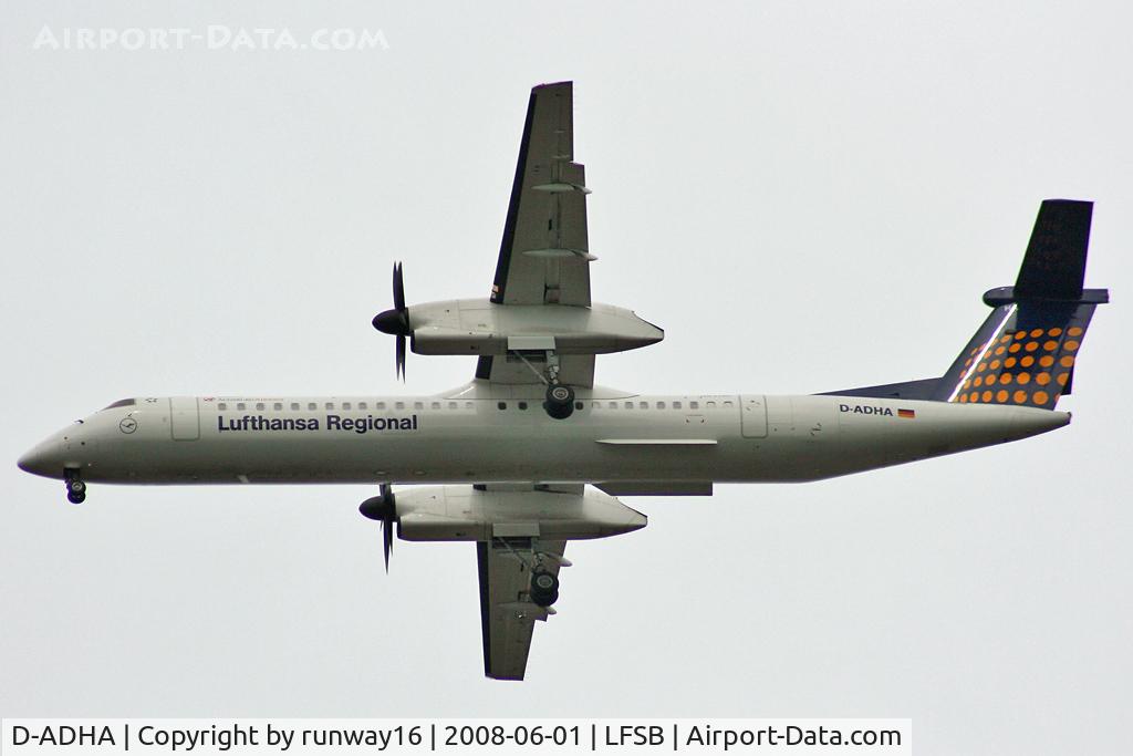 D-ADHA, 2000 De Havilland Canada DHC-8-402Q Dash 8 C/N 4028, Augsburg Airways flying for Lufthansa landing on rwy 34