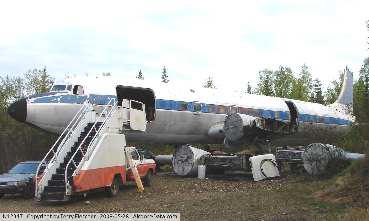 N12347, 1953 Douglas DC-6A C/N 44071, Having once been delivered new to Flying Tiger Line as N34955 in September 1953 - this aircraft was moved to a corner plot on the Old Steese Highway in Fairbanks  - why ??  - because it just seems to be dumping ground now