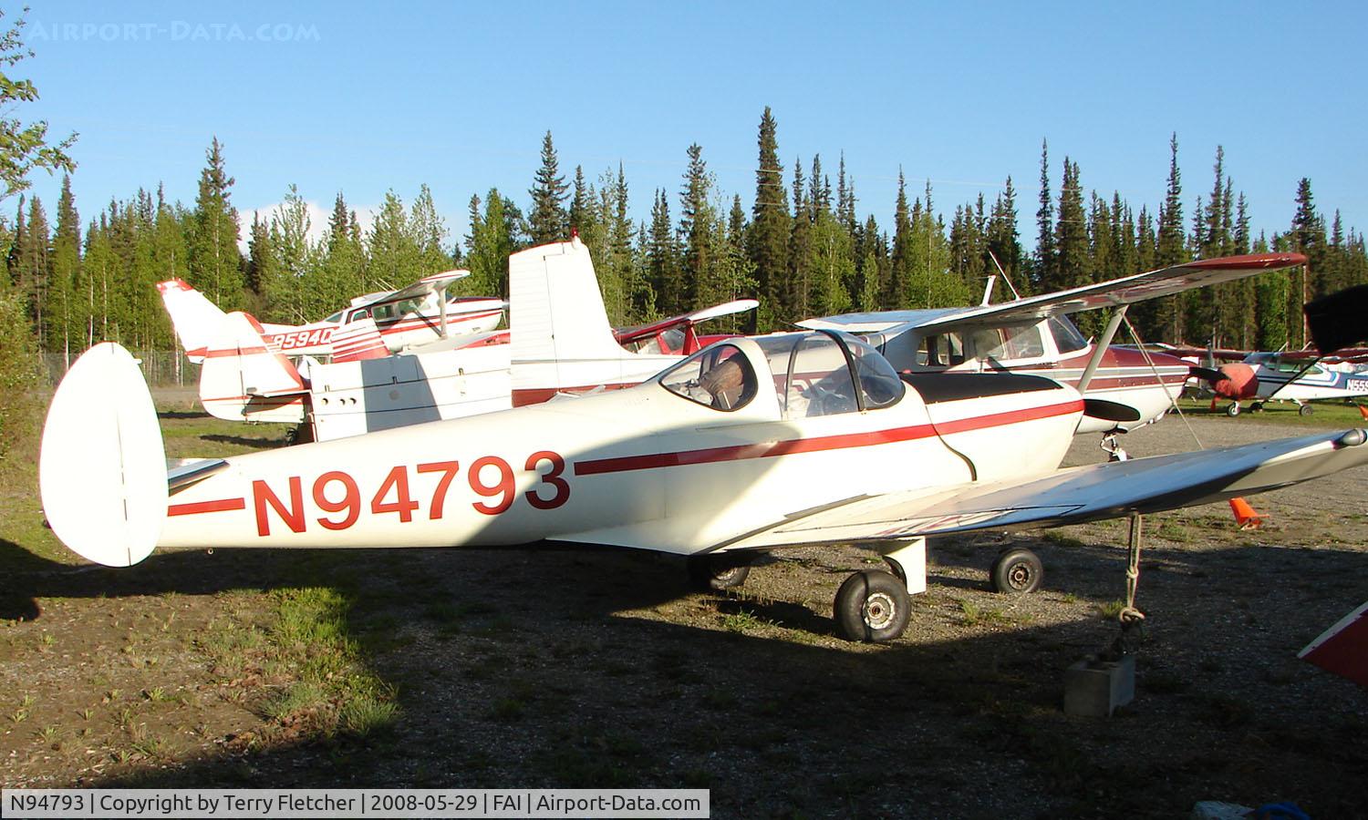 N94793, 1948 Erco 415E Ercoupe C/N 4905, A sixty year old aircraft at Fairbanks East Ramp