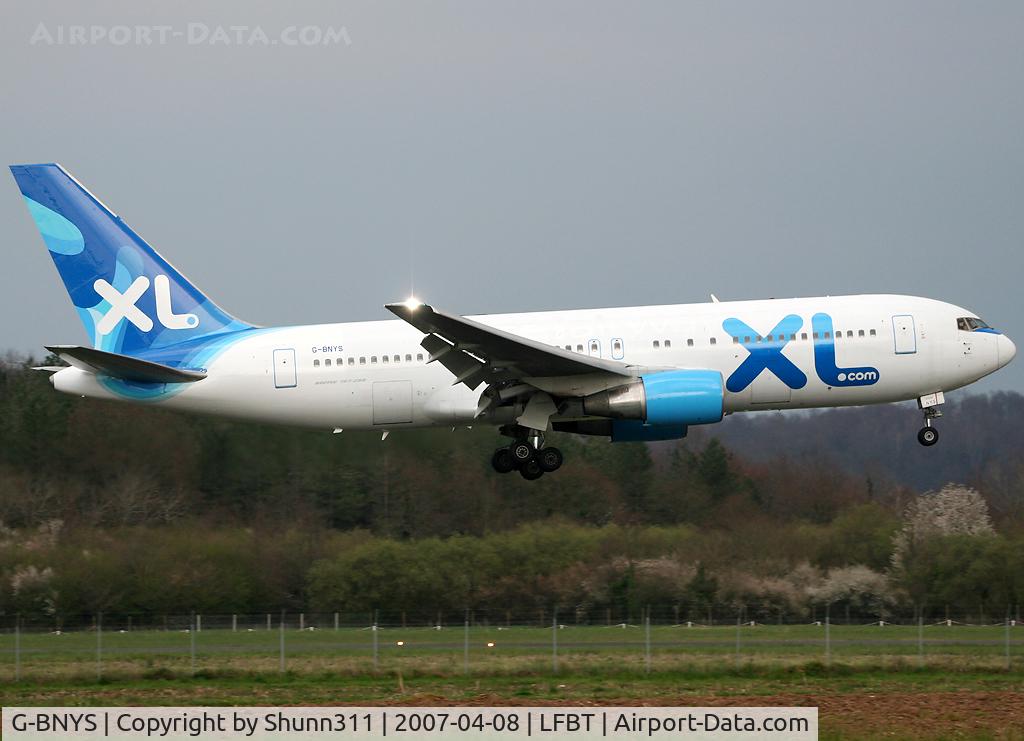 G-BNYS, 1988 Boeing 767-204 C/N 24013, Landing rwy 20 with lights on :-)