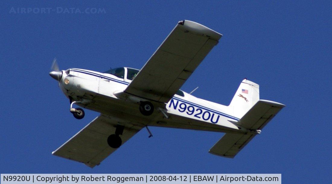 N9920U, 1977 Grumman American AA-5A Cheetah C/N AA5A0320, During engine run day Stampe Vertongen Museum.