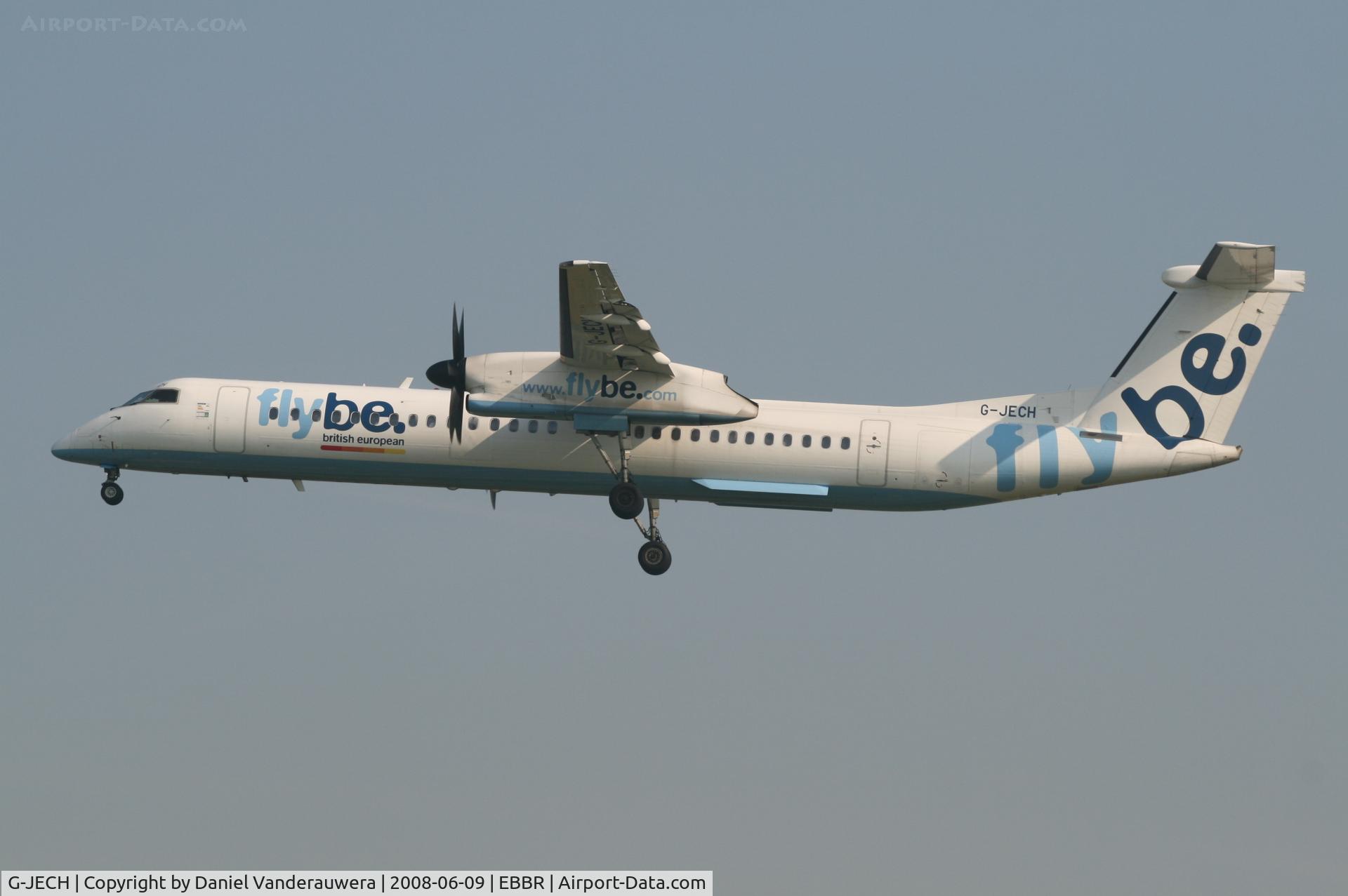G-JECH, 2005 De Havilland Canada DHC-8-402Q Dash 8 C/N 4103, arrival of flight BE7181 to rwy 25L