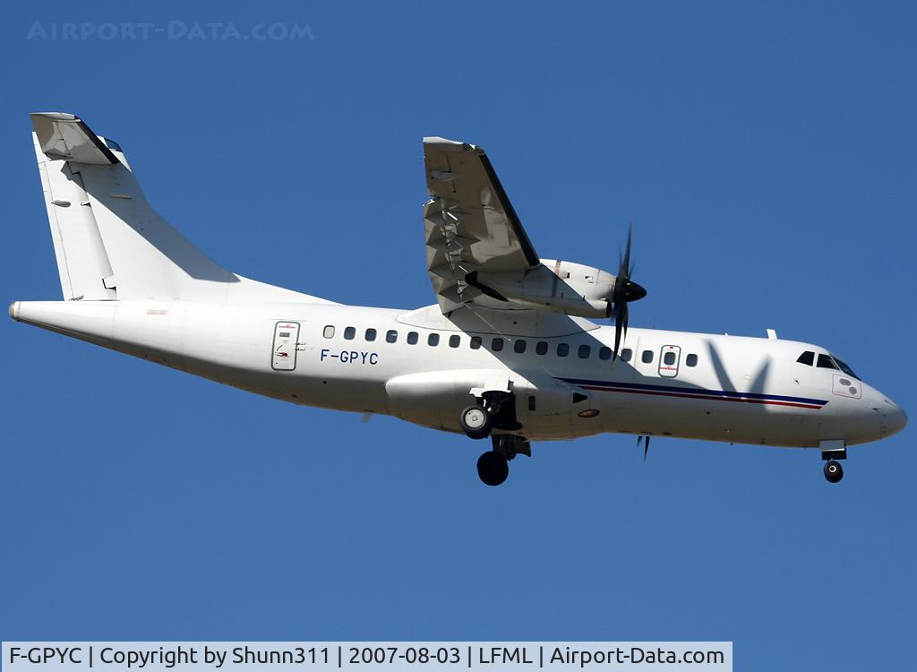 F-GPYC, 1996 ATR 42-500 C/N 484, Landing rwy 32R and operated by Airbus Industries...
