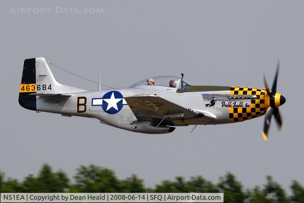 N51EA, 1944 North American F-51D Mustang C/N 44-72483, 1944 North American P-51D N51EA making a high-speed pass down RWY 22.
