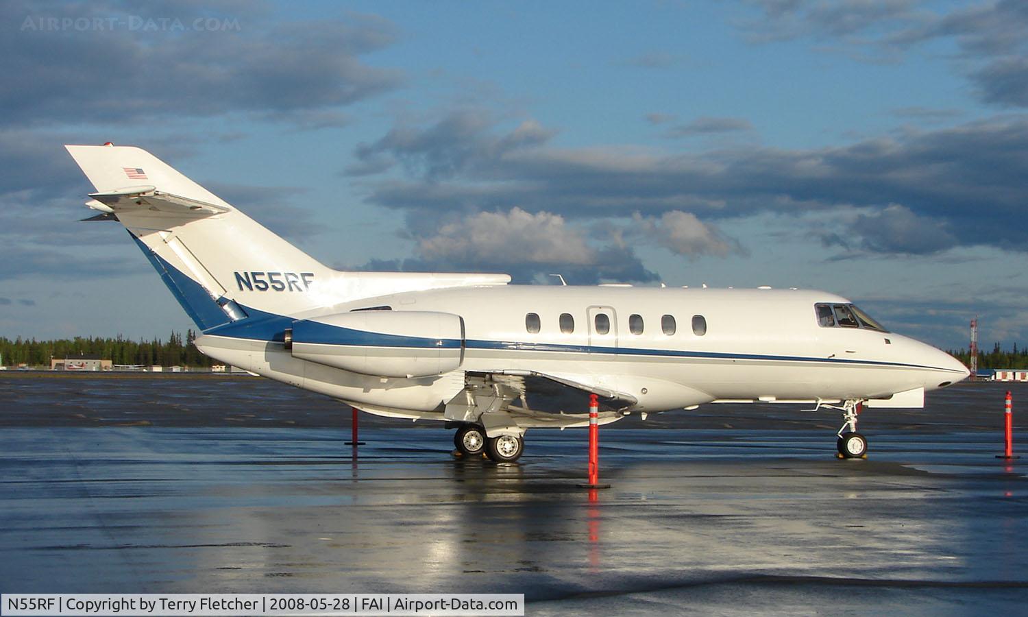 N55RF, 1964 Hawker Siddeley DH-125 C/N 25020, Hawker sits in the early evening sun on thw Fairbanks West ramp