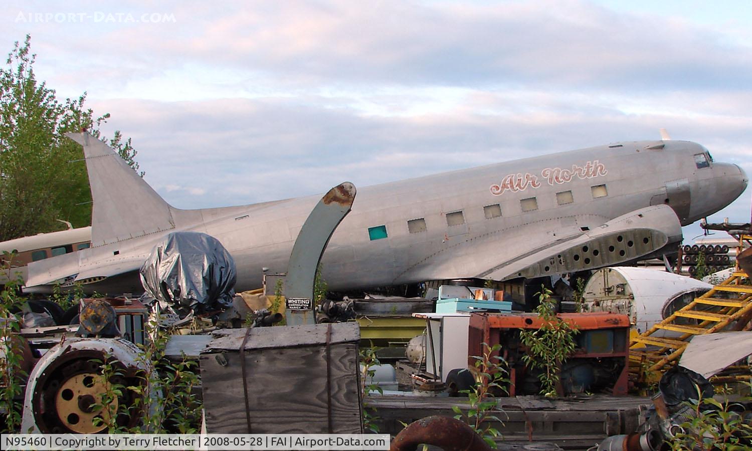 N95460, Douglas DC3C C/N 20190, Delivered to USAF in 1944 as 43-15724 , became N95460 with Northern Consolidated , then Interior and Yukon Air Services , before ending up with Air North in 1977 , now sits in Brooks Fuel Yard