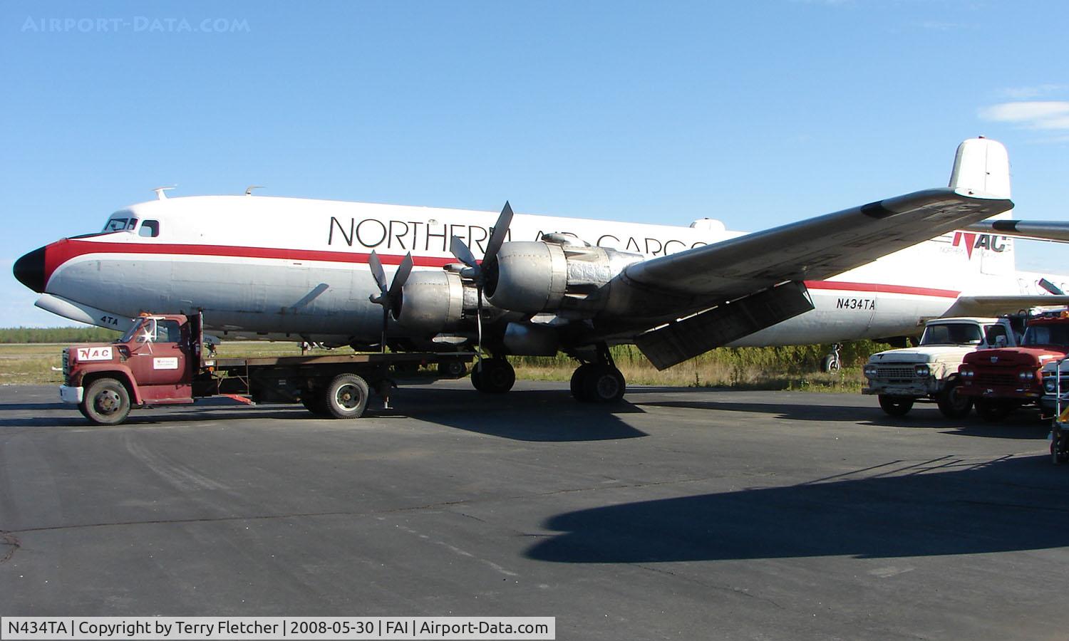 N434TA, 1954 Douglas DC-6B C/N 44-434, Delivered new to Western Air Lines as N91310 in 1954 - it then operated for Los Angeles Dodgers as N1R & N180R then as HK-1029 in Ecuador , EC-BBK with Spantax in Spain , converted to sing tail in 1975 and operated as N434TA by Zantop - stored for 1978-87