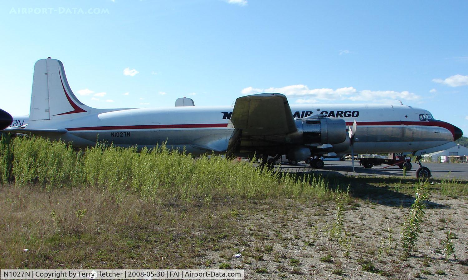 N1027N, 1952 Douglas VC-118A Liftmaster (DC-6A) C/N 43580, Delivered to USAF as 51-3833 in 1952 it served until 1975 when it was stored at Davis Monthan , bought by Robert G Sholton in 1976 and registered as N1027N in 1979  it was operated by Northern Air Cargo from 1981 - believed to be now a time expired frame