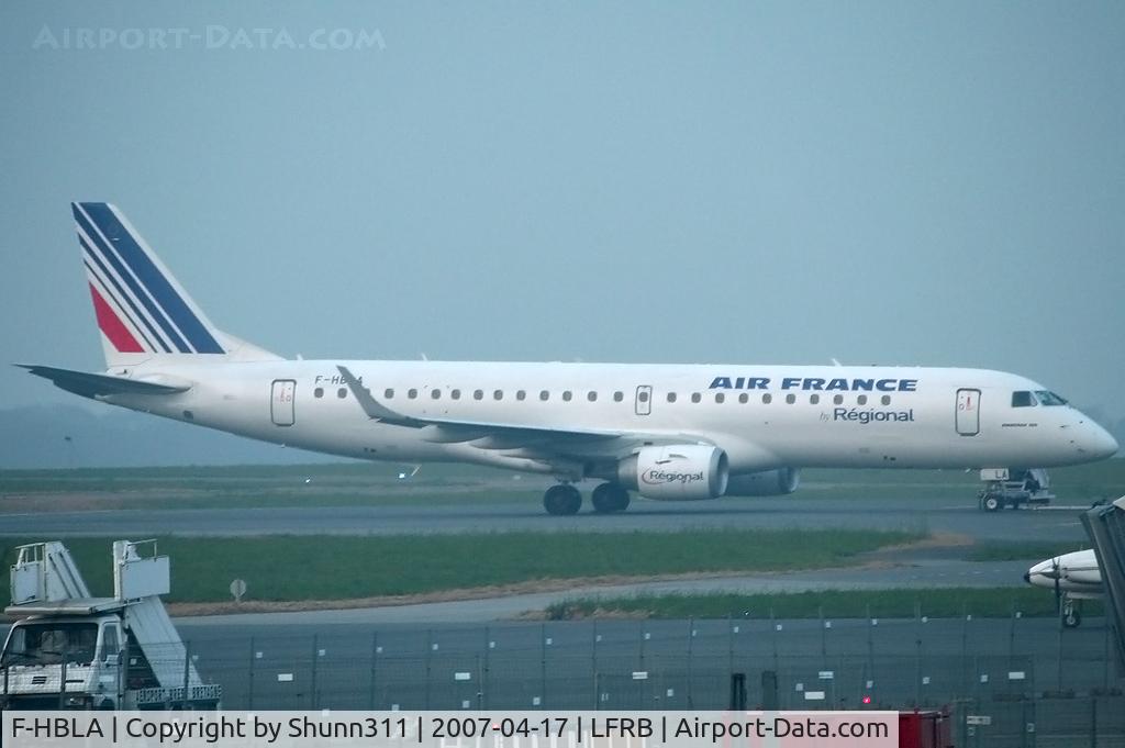 F-HBLA, 2007 Embraer 195LR (ERJ-190-200LR) C/N 19000051, Parked for a night stop...
