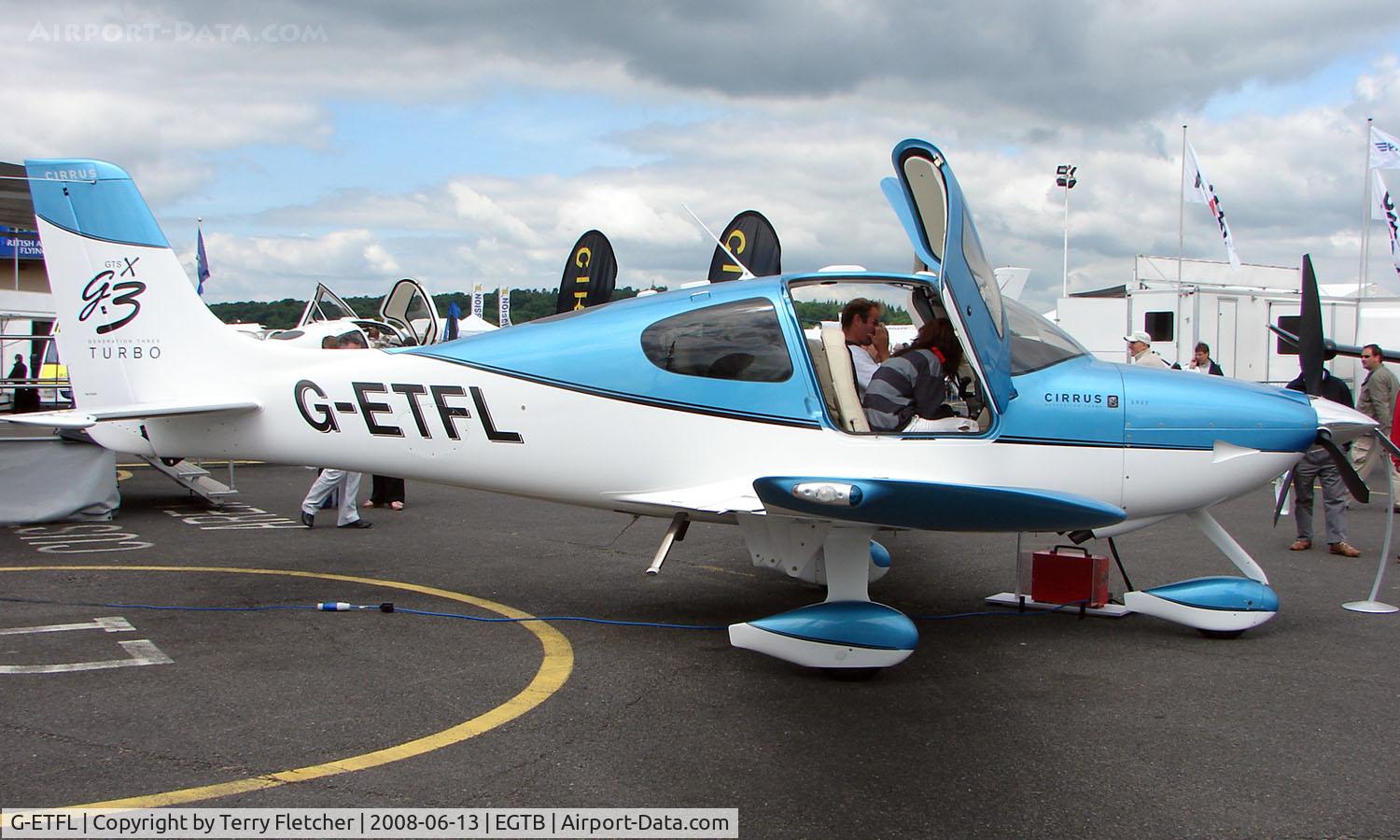 G-ETFL, 2008 Cirrus SR22 G3 GTSX Turbo C/N 2899, Aircraft on static display at AeroExpo 2008 at Wycombe Air Park , Booker , United Kingdom